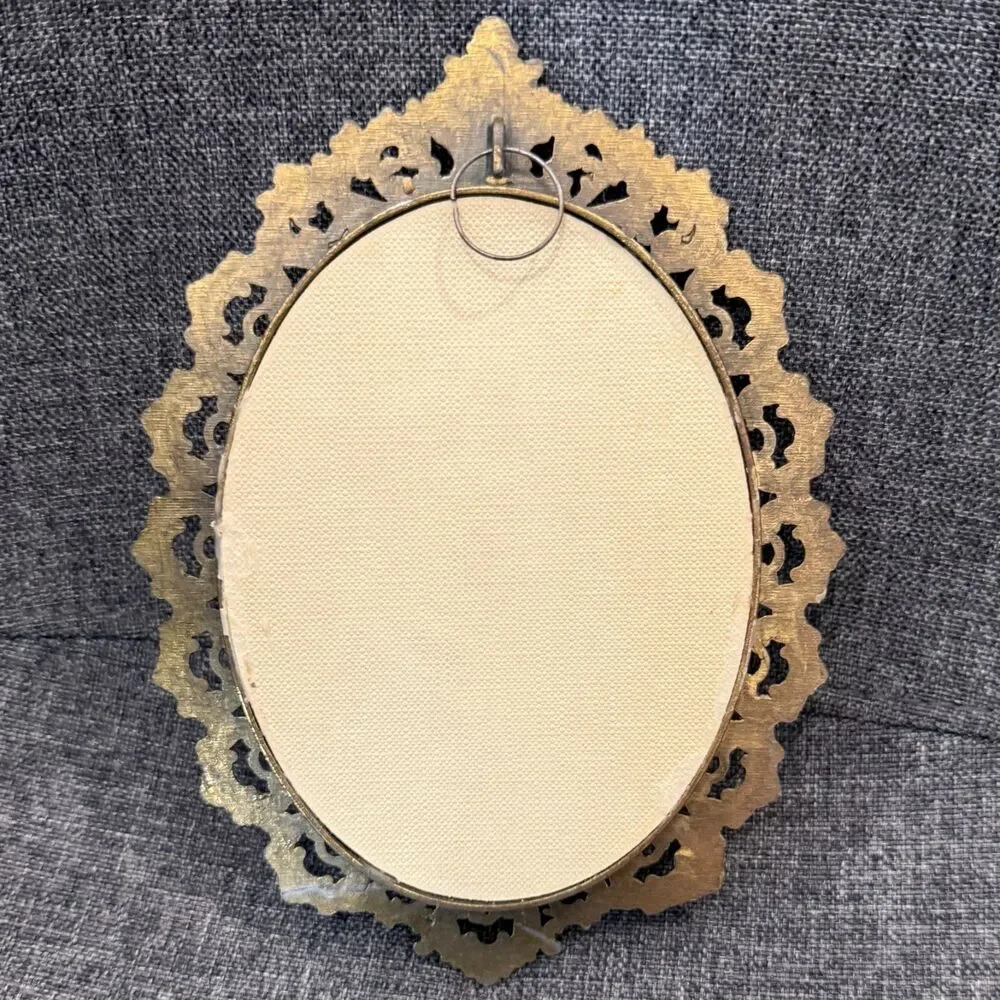 Vtg Ornate Italian Style Wall Art Victorian Oval 5.5x8 Glass Front The Bird Cage